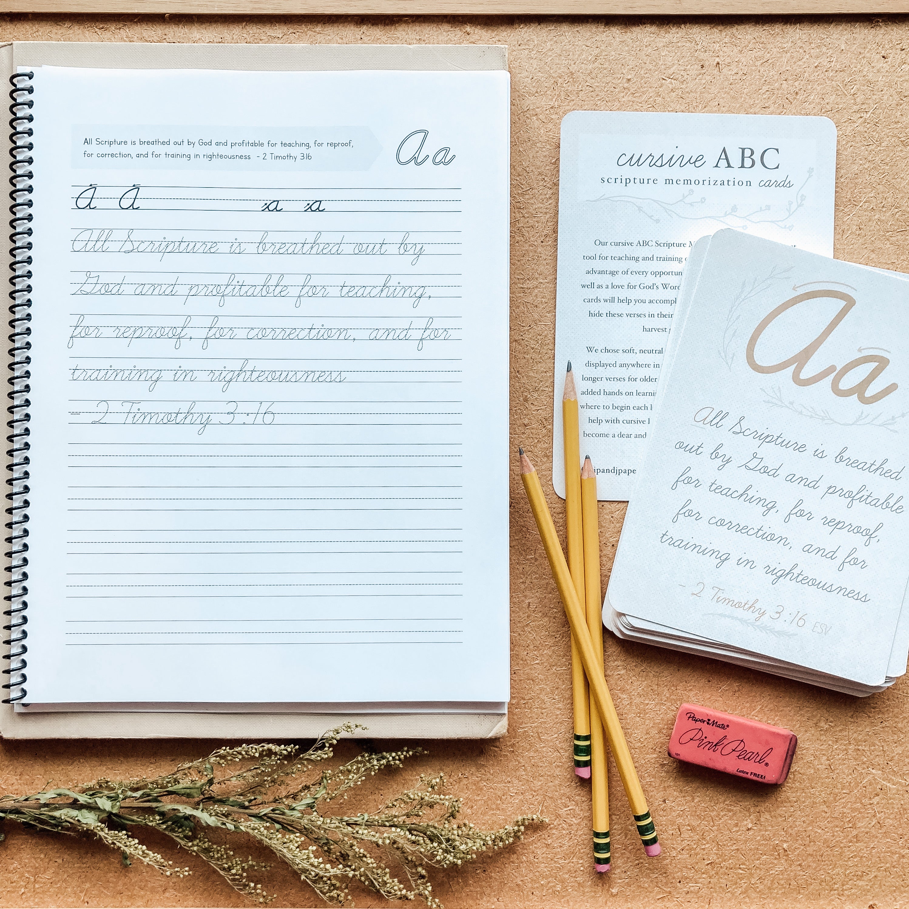 Cursive Memory Verse Cursive ABC Scripture Memorization Cards & Workbook BUNDLE – Pip & J Papery