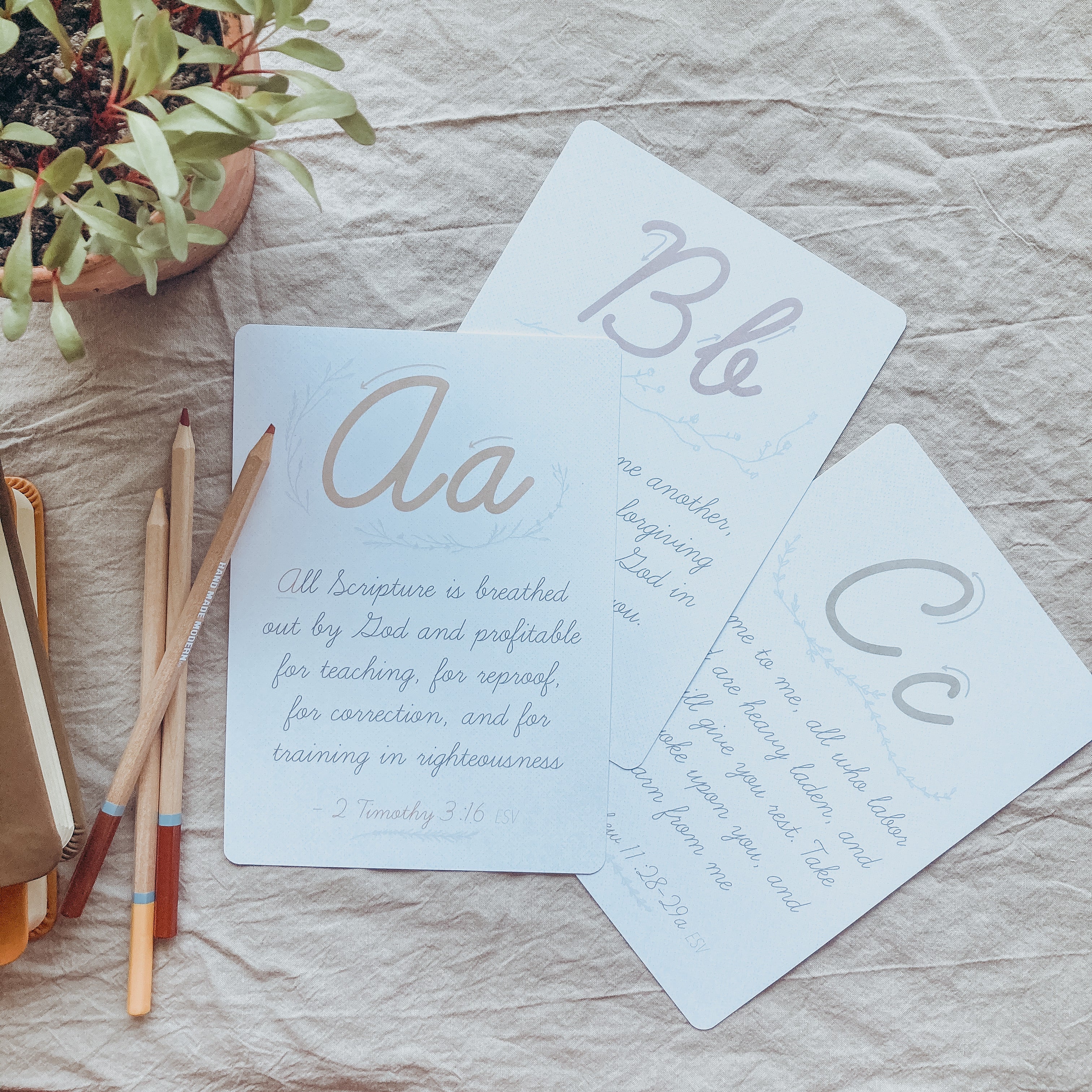 Printable Script Cards Cursive ABC Scripture Memorization Cards – Pip & J Papery