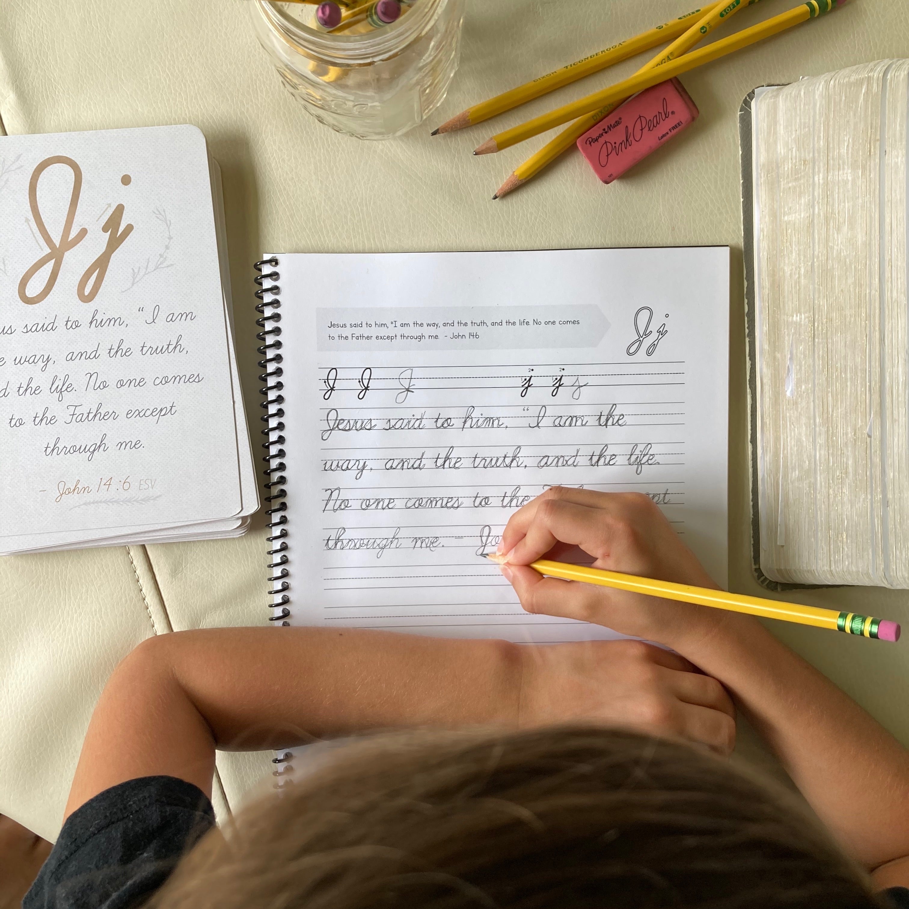 Cursive Memory Verse Cursive ABC Scripture Memorization Cards & Workbook BUNDLE – Pip & J Papery